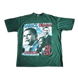 Y2K Barack Obama T-Shirt Men's XL Green Short Sleeve
